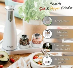Online Adler suola- ja pippurimylly elektroninen valkoinen