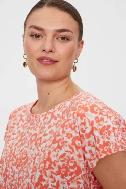 New Freequent t-paita FqSeline-Tee Brillaint white w. Georgia peach / punainen