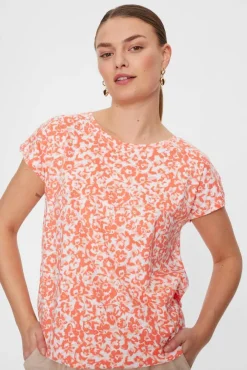 New Freequent t-paita FqSeline-Tee Brillaint white w. Georgia peach / punainen