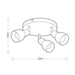 Hot Heat kattospotti Soffe 3-osainen pyöreä harjattu teräs