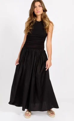 New Little Mistress mekko Black Cotton Maxi Musta