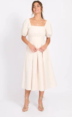 Outlet Little Mistress mekko Cream Leaf Midaxi KERMA