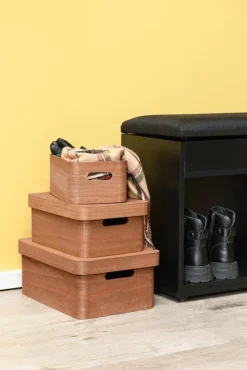 puulaatikko kannella 30x21x13 cm ruskea*4Living Clearance