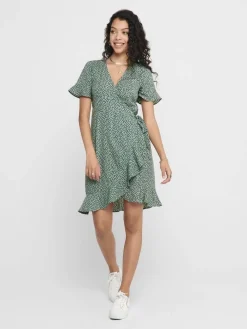 New Only mekko Onlolivia S/S Wrap Chinois green black spot