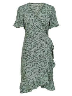 New Only mekko Onlolivia S/S Wrap Chinois green black spot