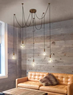 riippuvalaisin Cord 5-os E27 antiikkikupari*Trio Lighting Outlet