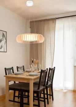 Discount Trio Lighting riippuvalaisin Monte LED 60 cm valkoinen/puu