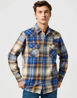 Best Wrangler paita 112371431 Western Indigo Shirt Blue Brown